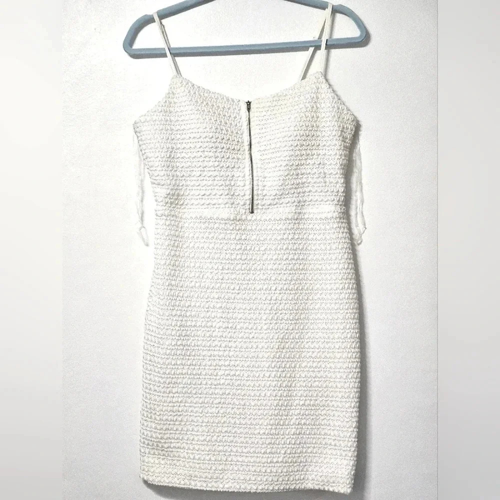 Gianni‎ Bini White Textured Zipper Front Spaghetti Strap Sheath Dress Size M